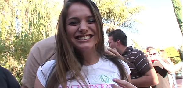  Pretty Allie Haze gives the best backyard party blowjob